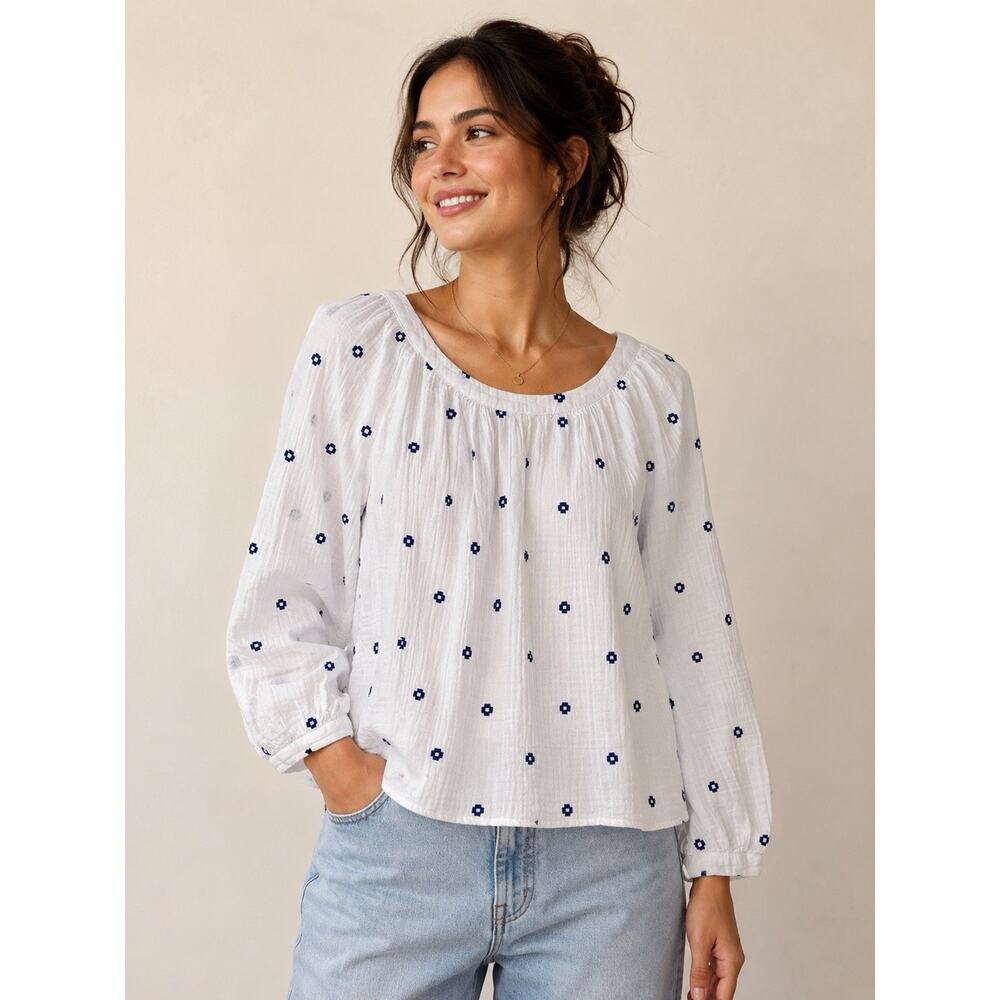 Madewell Embroidered Blouse Top White 100% Cotton Gauze Peasant Women’s Medium